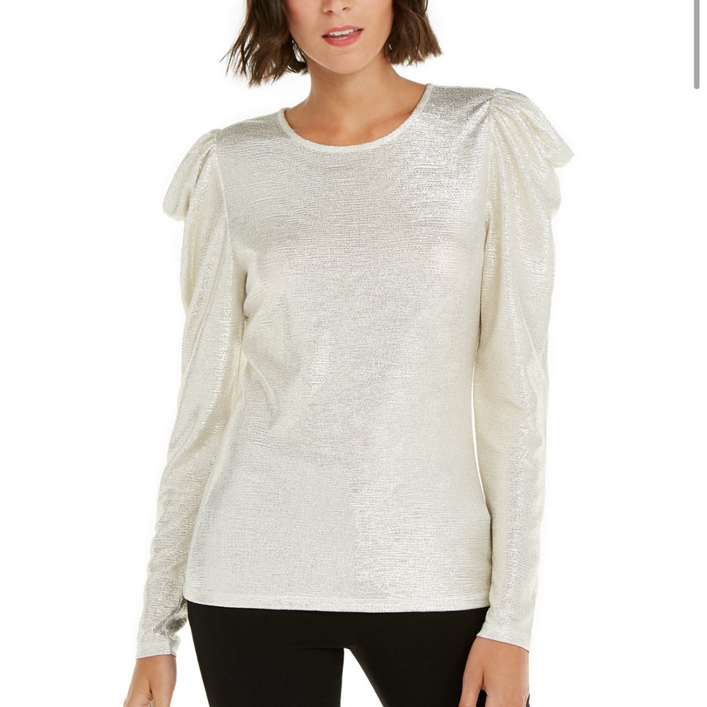 INC PUFF SLEEVE SHINY BLOUSE- FROM MACY’S